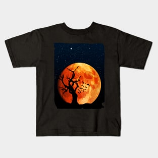 Halloween Moon with Skull Face Kids T-Shirt